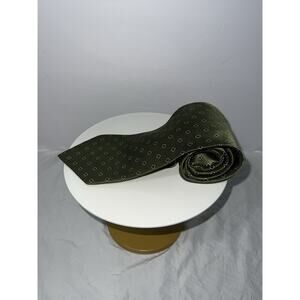 BRIONI Silk Tie Green White Diamond Medallion Pattern 3.5” Italy Designer